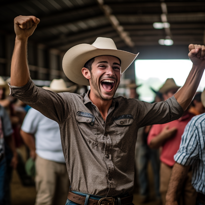 young man in cowboy hat at auction